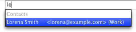 Screenshot of Microsoft Entourage's address book autosuggest, which does not fold accented characters.